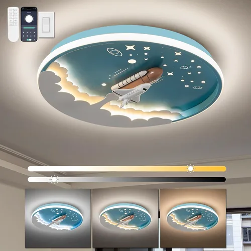 Miniatura 12 de Shine LUEST Lámpara de techo de astronauta de 20 pulgadas regulable para niños, luces de techo empotradas para dormitorio, lámpara LED de 3000