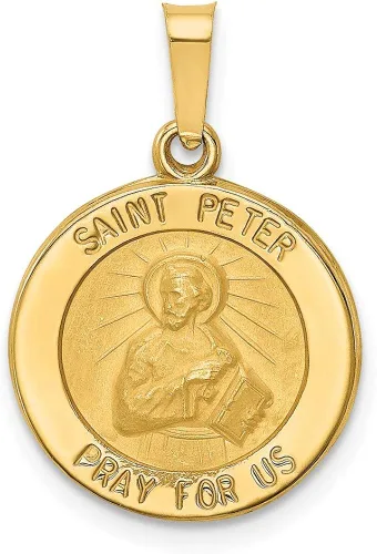 Medalla de San Pedro pulido y satinado de 14 quilates con dije hueco de 0.709in y 0.630in estilo XR1381, Metal, no conocido