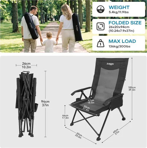 Miniatura 3 de Silla de camping reclinable para adultos, resistente, sillas reclinables plegables con respaldo alto ajustable de 6 posiciones, sillas de patio