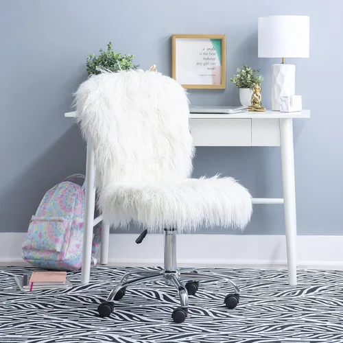 Miniatura 2 de Linon Cora Faux Flokati - Silla de oficina sin brazos, color blanco