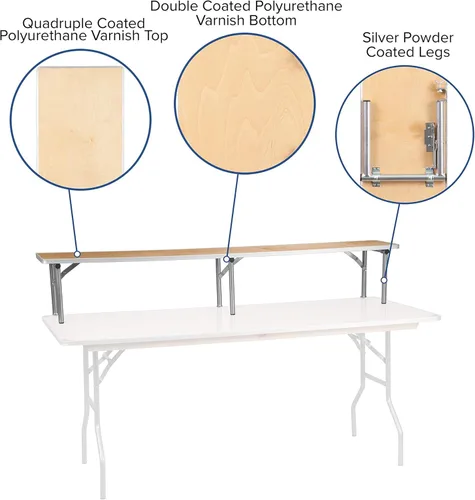 Miniatura 5 de Flash Furniture Amara - Elevador superior de barra de madera de abedul de 72 x 12 pulgadas con patas plateadas