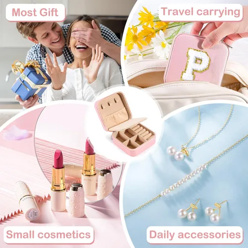Miniatura 2 de URSKYTOUS Joyero pequeño de viaje con joyero con inicial, mini organizador de joyas para mujeres, portátil, personalizado, adolescente, niñas