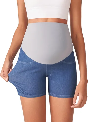 Miniatura 5 de POSHDIVAH Pantalones cortos de mezclilla de maternidad para mujer, elásticos, cómodos, suaves, con bolsillos