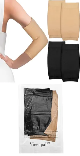 Miniatura 6 de Vicenpal 2 pares de fundas de tatuaje para el antebrazo para mujeres y hombres, cubierta de compresión para la parte superior del brazo (negro, nude)