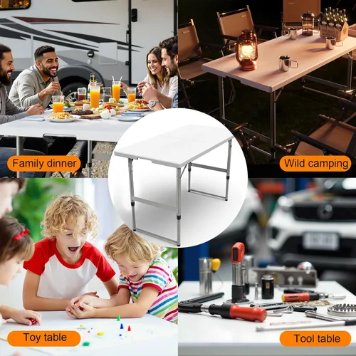 Miniatura 7 de VTOY Mesa plegable de 4 pies (24 x 48 pulgadas), mesa resistente para interiores y exteriores con asa de transporte, mesa plegable para picnic