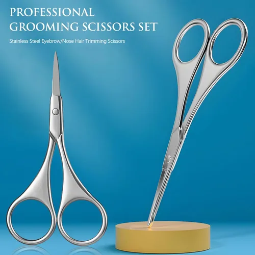 Miniatura 2 de Tijeras pequeñas de aseo facial para hombres y mujeres, 2 unidades, para cejas, nariz, bigote, barba, pestañas, kit de recortar orejas, tijeras