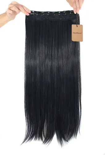 Miniatura 4 de MapofBeauty Extensiones de cabello largo y recto con clip de 24 pulgadas (negro)