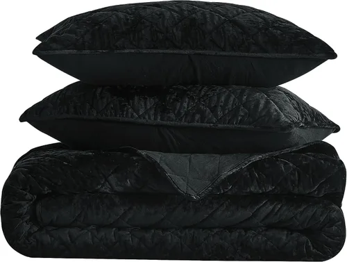 Miniatura 9 de Chezmoi Collection Lux Juego de Edredón de Terciopelo Negro King, 3 Piezas, Ropa de Cama de Terciopelo Exuberante Suave Envejecido para Todas