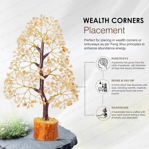 Miniatura 5 de Crocon - Árbol del dinero con piedras preciosas de citrina, figura del feng shui; bonsái balance de chakras, buena suerte, reiki, curación, Citrino