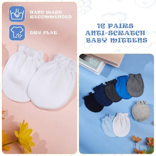 Miniatura 3 de 16 pares de manoplas de algodón para recién nacidos sin arañazos, guantes unisex para recién nacidos para bebés niños y niñas de 0 a 6 meses