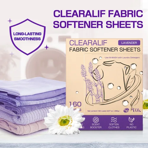 Miniatura 2 de CLEARALIF Hojas suavizantes de tela para lavandería, aroma a lavanda, 160 cargas, respetuoso del medio ambiente, ideal para viajes, apartamentos