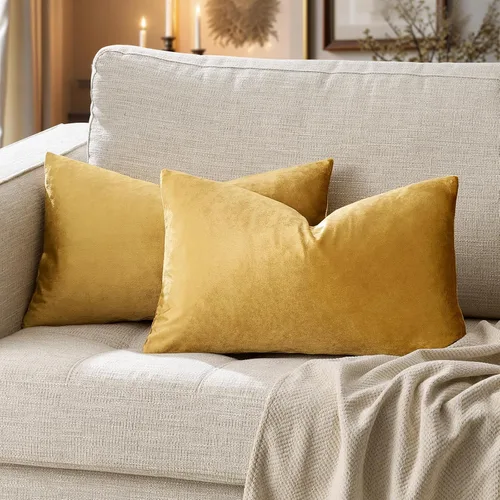 GIGIZAZA - Juego de 2 fundas de almohada decorativas de terciopelo dorado de 12 x 20 pulgadas, para sofá 2-Dorado