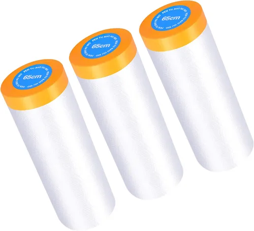 Muf 2 x 65 pies de tela plástica para goteos, lámina de plástico con cinta adhesiva, película de enmascaramiento protectora impermeable, previene la