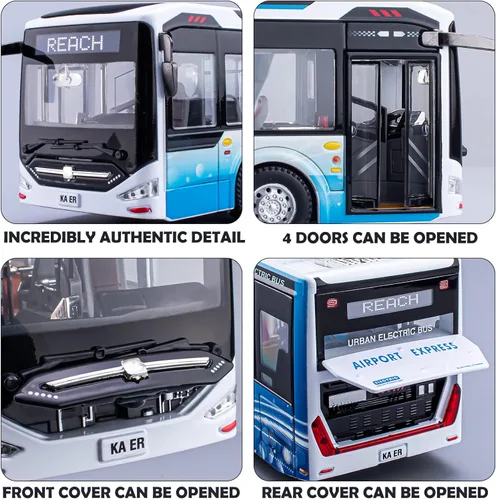 Miniatura 3 de Juguetes de autobús de fundición a presión 1/42, vehículos de juguete de autobús urbano de metal con luces y puertas que se abren para niños