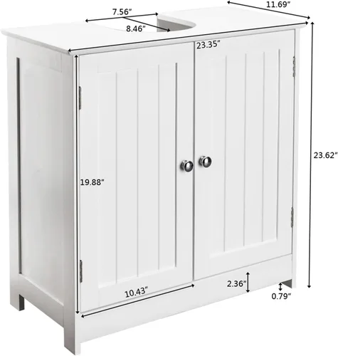 Miniatura 3 de Ochine Armario de almacenamiento con pedestal debajo del fregadero con 2 puertas y estante, armario de almacenamiento moderno para baño, organizador