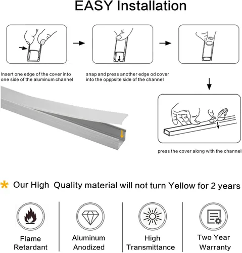 Miniatura 3 de hunhun Paquete de 10 canales de aluminio LED en forma de U de 6.6 pies/6.6 ft con cubierta lechosa, tapas finales y clips de montaje, perfil