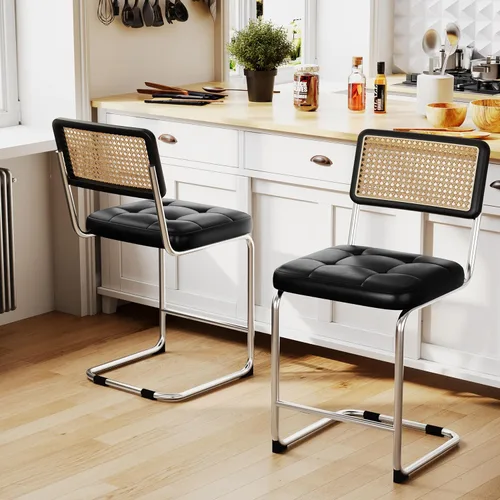 Miniatura 11 de Alunaune Juego de 2 sillas de comedor modernas de mediados de siglo, sillas de cocina tapizadas de ratán natural, sillas laterales sin brazos