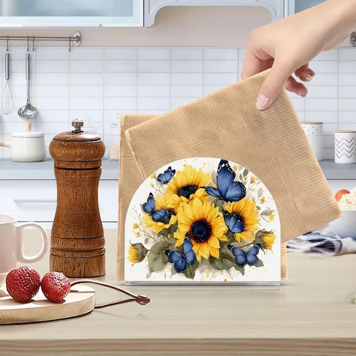 Miniatura 6 de Servilletero de acrílico transparente con girasol y mariposa, servilletero, dispensador de mesa de comedor para cocina, restaurante, decoración
