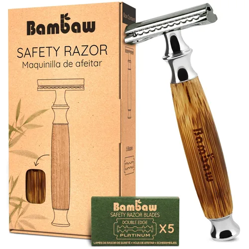 Miniatura 9 de Bambaw Maquinilla de Afeitar de Seguridad de Doble Filo para Hombres con Soporte, Maquinilla de Afeitar de Metal Reutilizable con 5 Cuchillas