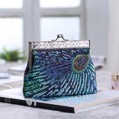 Miniatura 6 de Adoranda Bolso de noche vintage de los años 20 bolso de mano para mujer cadena de lentejuelas para novia bolso de hombro para boda y fiesta azul