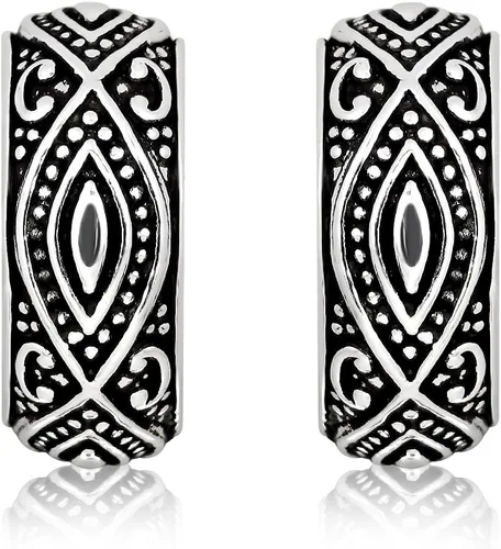 Miniatura 3 de WithLoveSilver de plata de ley 925Oxidado diseño de Bali arete de aro