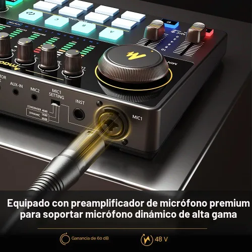 Miniatura 2 de MAONO MaonoCaster - Interfaz de audio, mezclador de podcast de 10 canales con preamplificador Pro, alimentación fantasma de 48 V, Bluetooth, 11