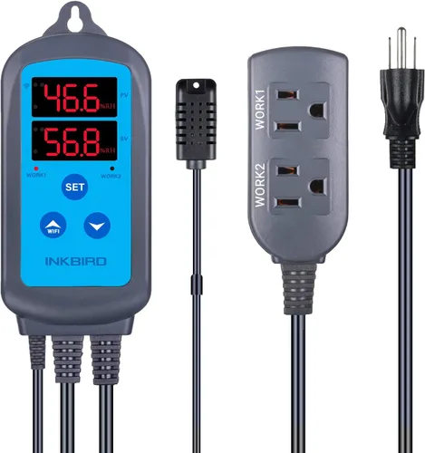Inkbird Controlador de humedad digital Wi-Fi IHC-200, enchufe doble precableado, humidistato para cultivo de hongos, curado de carne, reptiles,