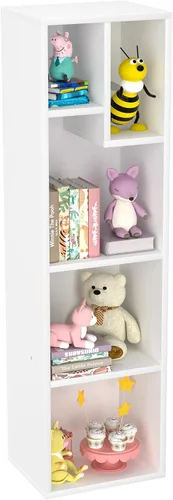Miniatura 19 de VECELO Estantería para niños, 2 en 1 con estantes y 3 cubos de diferentes tamaños, organizador de madera para almacenamiento de juguetes para Blanco