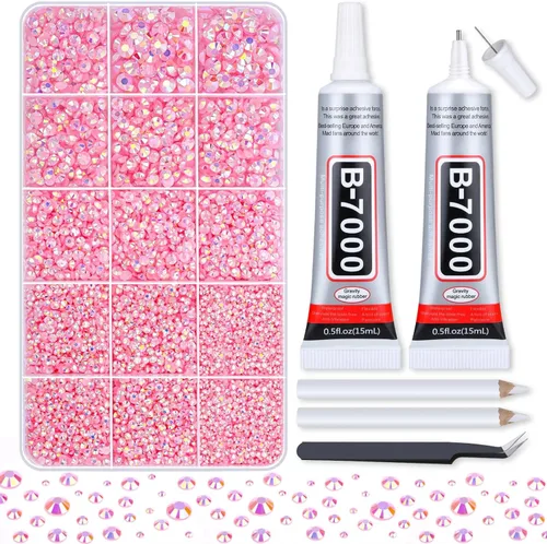 Miniatura 12 de Pegamento adhesivo B7000 con 14000 piezas de diamantes de imitación rosa intenso para manualidades, diamantes de imitación de color rosa AB gelatina