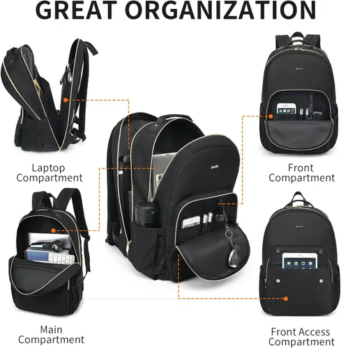 Miniatura 2 de Mochila para laptop para mujer, mochilas de viaje de negocios de 15.6 pulgadas, mochila escolar para niñas, profesores, mochila apta para la Negro