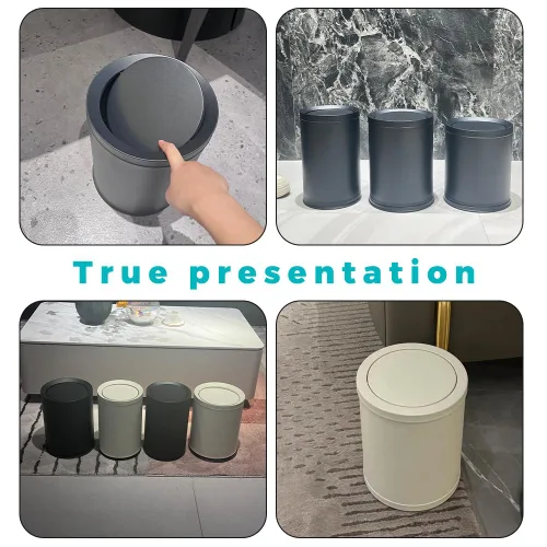 Miniatura 6 de Bote de basura de metal de 2.3/9L galones con tapa, negro, lujo ligero, elegante bote de basura, cesta de basura de baño, para sala de estar, hogar