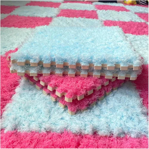 Miniatura 12 de Tapete de espuma de felpa gruesa que se entrelaza, 24 piezas de 12 x 12 pulgadas, tapete cuadrado esponjoso de espuma de rompecabezas con bordes