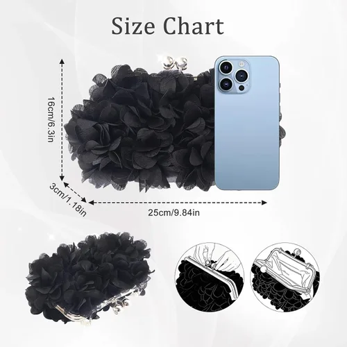 Miniatura 3 de Elegante bolso de noche para mujer, pequeño bolso de mano floral con cadena desmontable para bodas, fiestas, bailes de graduación