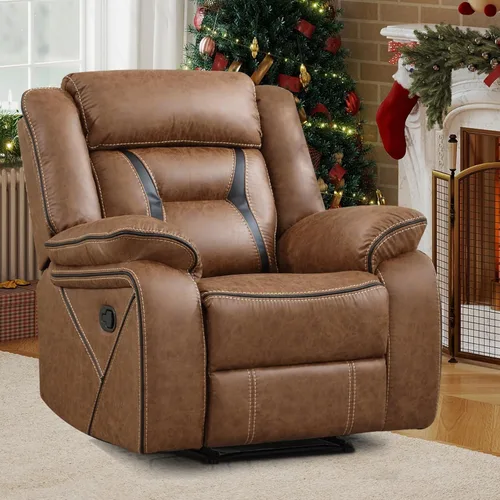 Miniatura 9 de EBELLO Juego de sofá reclinable manual, juego de muebles de sala de estar reclinables de cuero sintético, incluye sofá de dos plazas y sofá Marrón