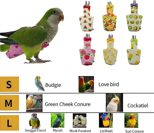 Miniatura 2 de 6 pañales lavables para pájaros, con forro impermeable y correas ajustables, pañales suaves reutilizables para periquitos, periquitos, mini