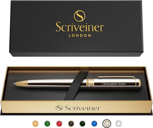 Miniatura 23 de Bolígrafo laqueado en negro Scriveiner - Impresionante pluma de lujo, chapado en oro real, repuesto Schmidt de tinta negra, el mejor juego de regalo