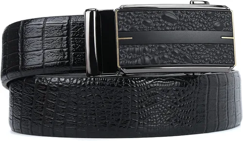 iCuviy Cinturones de vestir de cuero genuino con trinquete deslizante para hombres, adecuados para el trabajo, negocios, cinturón de hebilla