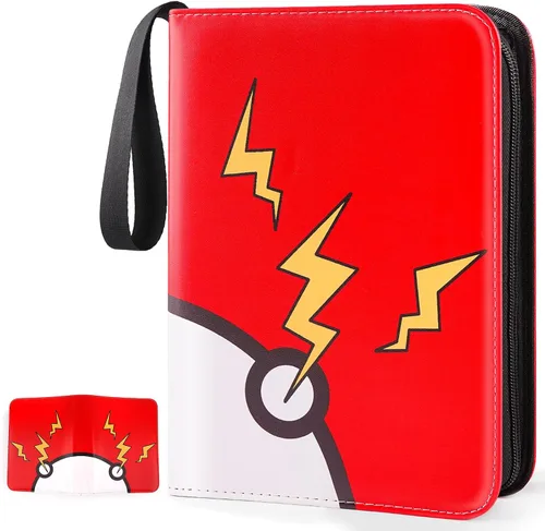 Miniatura 12 de GOROMA Carpeta de tarjetas con 4 bolsillos, 400 bolsillos con 50 fundas extraíbles, soporte para álbum con cremallera para coleccionista de Rojo