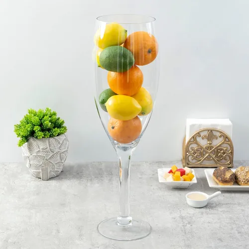 Miniatura 3 de MyGift Jarrón de vidrio de copa de champán de gran tamaño de 20 pulgadas, soporte decorativo grande para corcho de vino, centro de mesa floral