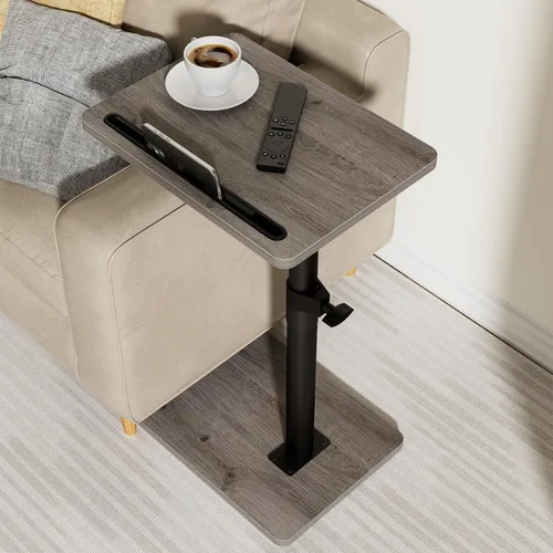 Miniatura 12 de YUHFERA Mesa auxiliar con bandeja para sofá - Giratoria 360°, altura ajustable, para espacios pequeños, mesa lateral para aperitivos para cama