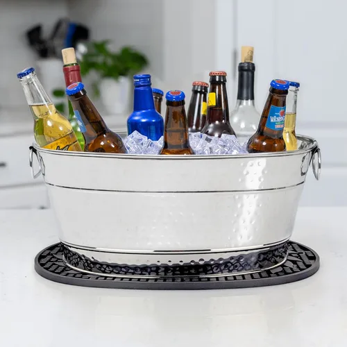 Miniatura 7 de Cubetas de acero inoxidable BREKX Colt para bebidas para fiestas + alfombrillas aisladas para fiestas, cubetas de hielo plateadas - El set incluye 2