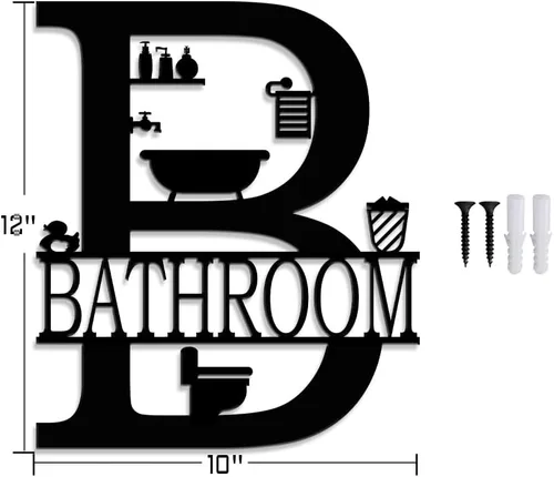 Miniatura 5 de XORT Letreros de baño de metal para decoración de pared, arte de pared de baño de metal, divertido letrero de baño para decoración moderna del hogar