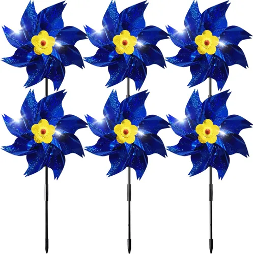 Molinillos reflectantes brillantes con estacas, molinillos de viento para exteriores, dispositivos de miedo de pájaros, rueda de alfiler holográfico