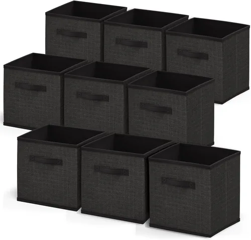 Miniatura 11 de Nestl Contenedores de almacenamiento plegables de tela, organizador de 6 cubos con asas, negro, 11 pulgadas para dormitorio, sala de juegos y más