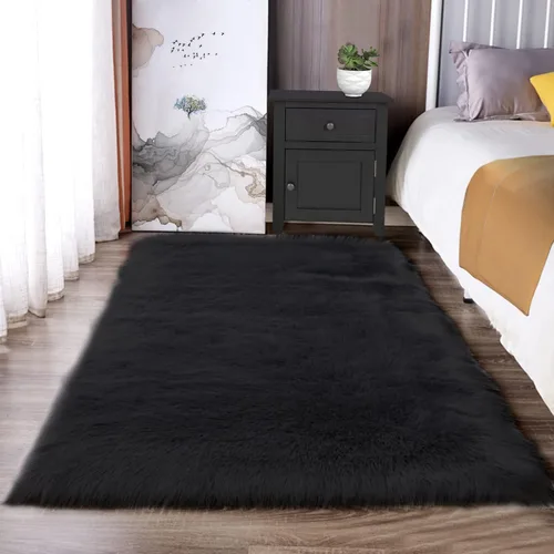 Miniatura 129 de Latepis - Tapete rectangular de piel sintética tipo lana de oveja suave, esponjosa y lavable para sala de estar, dormitorio, sala de juegos o Blanco