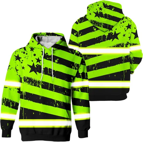 Miniatura 19 de Sudadera con capucha de alta visibilidad con la bandera de Estados Unidos para hombre, sudadera con capucha reflectante de seguridad