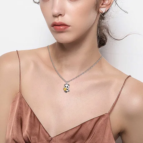 Miniatura 2 de YienDoo Gargantilla de cristal con diseño de panda, collar de corazón de cristal amarillo, panda con colgante de oso panda, collar de amor