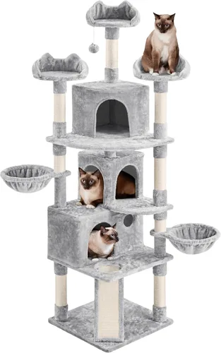 Miniatura 10 de Topeakmart Árboles para gatos grandes Inoor, torre para gatos extra grandes de 76.5 pulgadas con 3 perchas acogedoras, 3 condominios cálidos, postes
