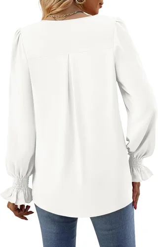 Miniatura 5 de Funlingo Blusas de mujer con mangas largas 2025, elegantes y casuales, con cuello en V, túnica suelta de gasa para el trabajo