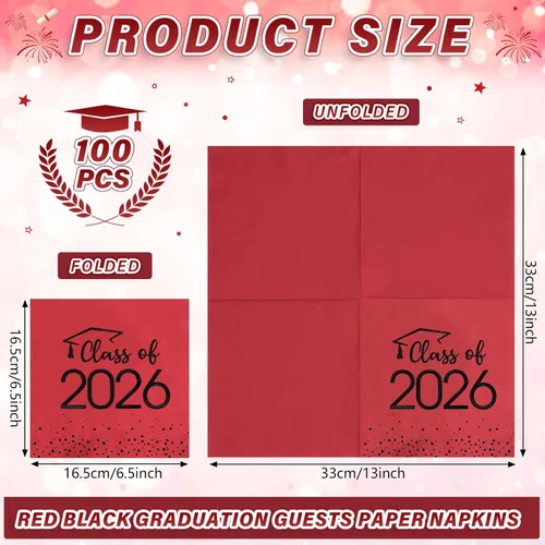 Miniatura 2 de 100 servilletas de graduación de clase 2025, servilletas desechables de papel de felicitación de graduación, toallas de mano cuadradas de papel